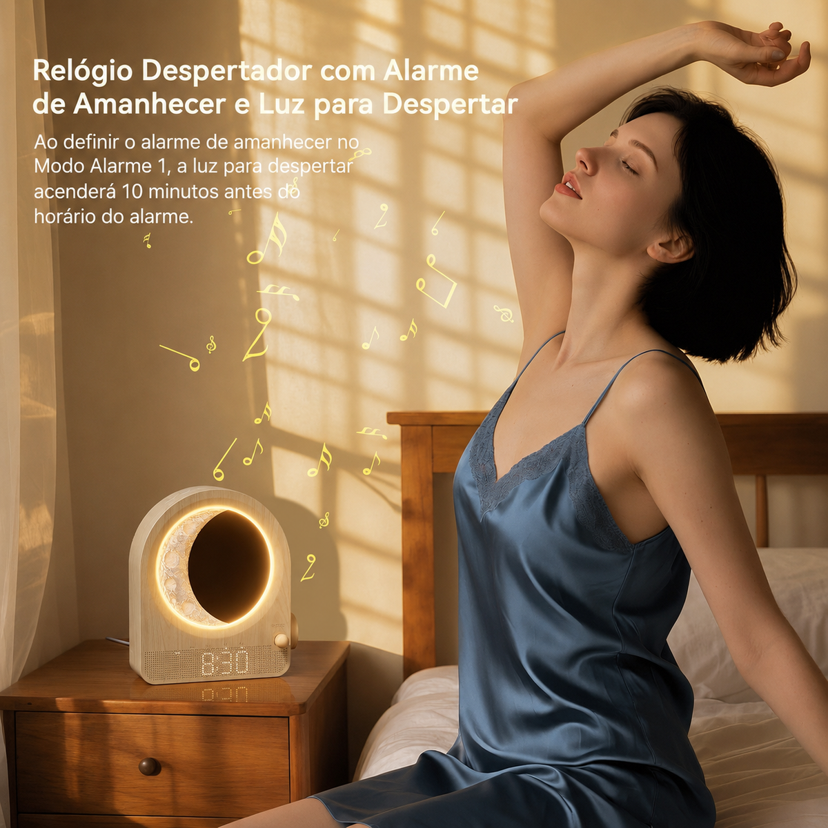Lunari™ Glow | Despertador Lunar com Luz Ambiente LED e Simulador do Nascer do Sol