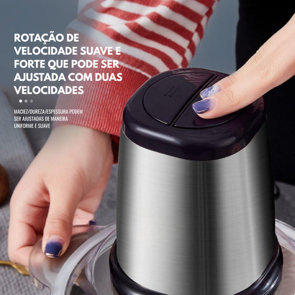 2 Litro Triturador De Alimentos Carne e Legumes Elétrico Multiprocessador 2 Modos Bivolt Inox Fácil De Limpar