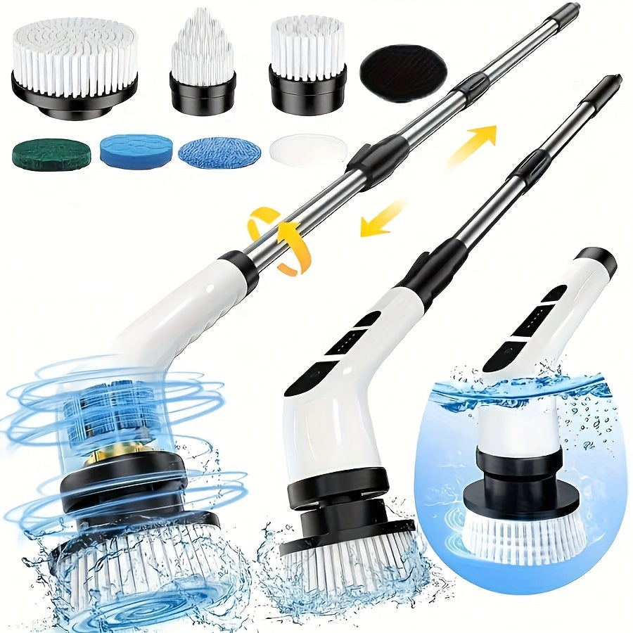 Limpador elétrico. Equipada com várias cabeças de escova intercambiáveis (macia/dura), cabo de alimentação retrátil e removível, alimentada por USB, adequada para limpeza de banheiros, pisos, azulejos, boxes de chuveiro, janelas, cozinhas, etc. Uma esco