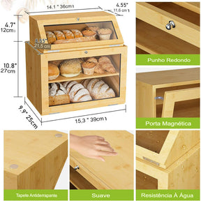 Caixa Organizadora de Pão Premium em Bambu 2 Andares | BreadBox Organiza™