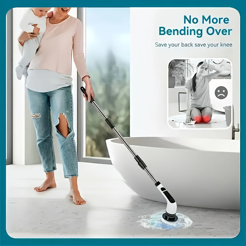 Limpador elétrico. Equipada com várias cabeças de escova intercambiáveis (macia/dura), cabo de alimentação retrátil e removível, alimentada por USB, adequada para limpeza de banheiros, pisos, azulejos, boxes de chuveiro, janelas, cozinhas, etc. Uma esco