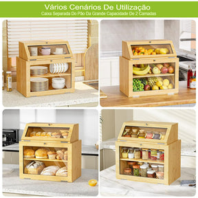 Caixa Organizadora de Pão Premium em Bambu 2 Andares | BreadBox Organiza™