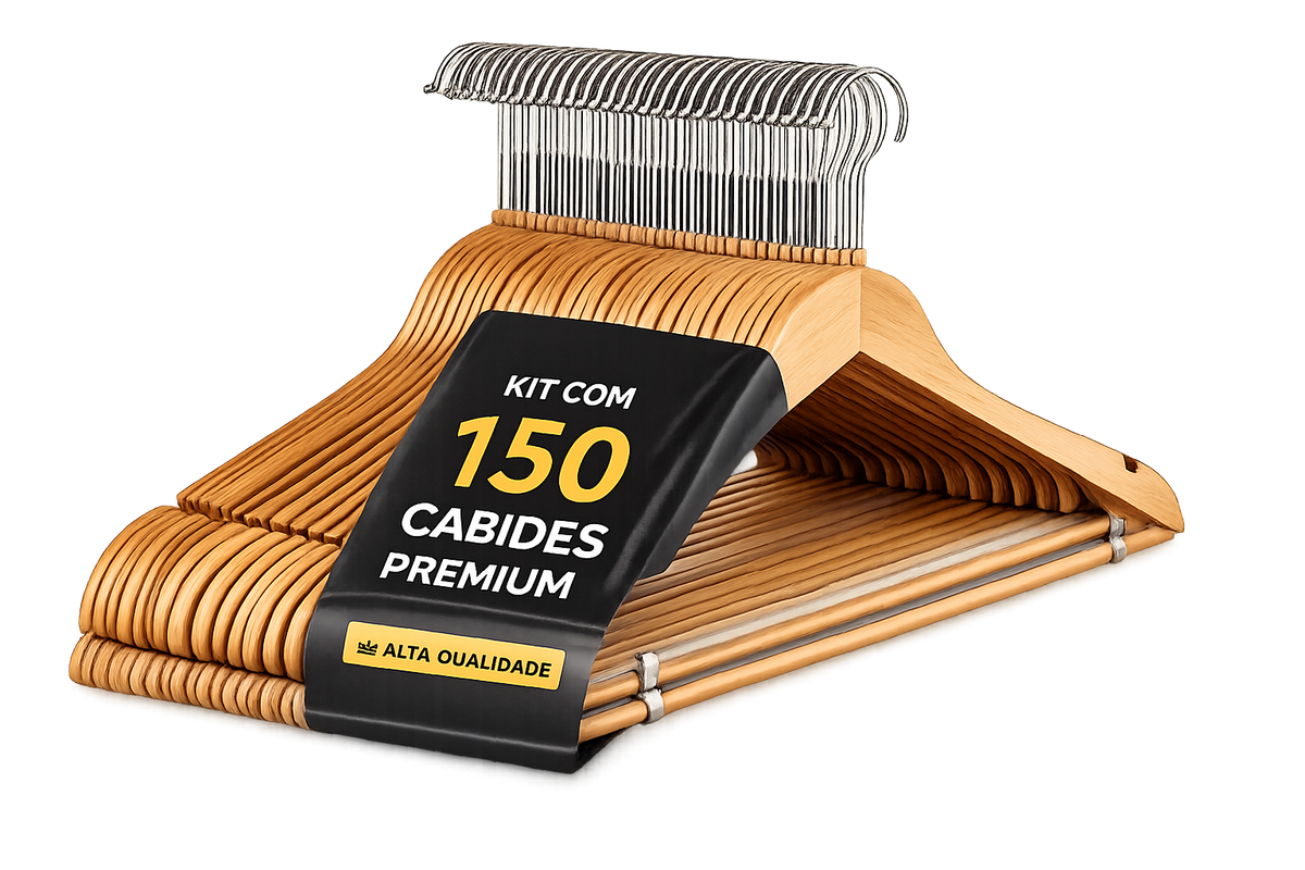 Kit 150 Cabides Premium de Madeira Maciça