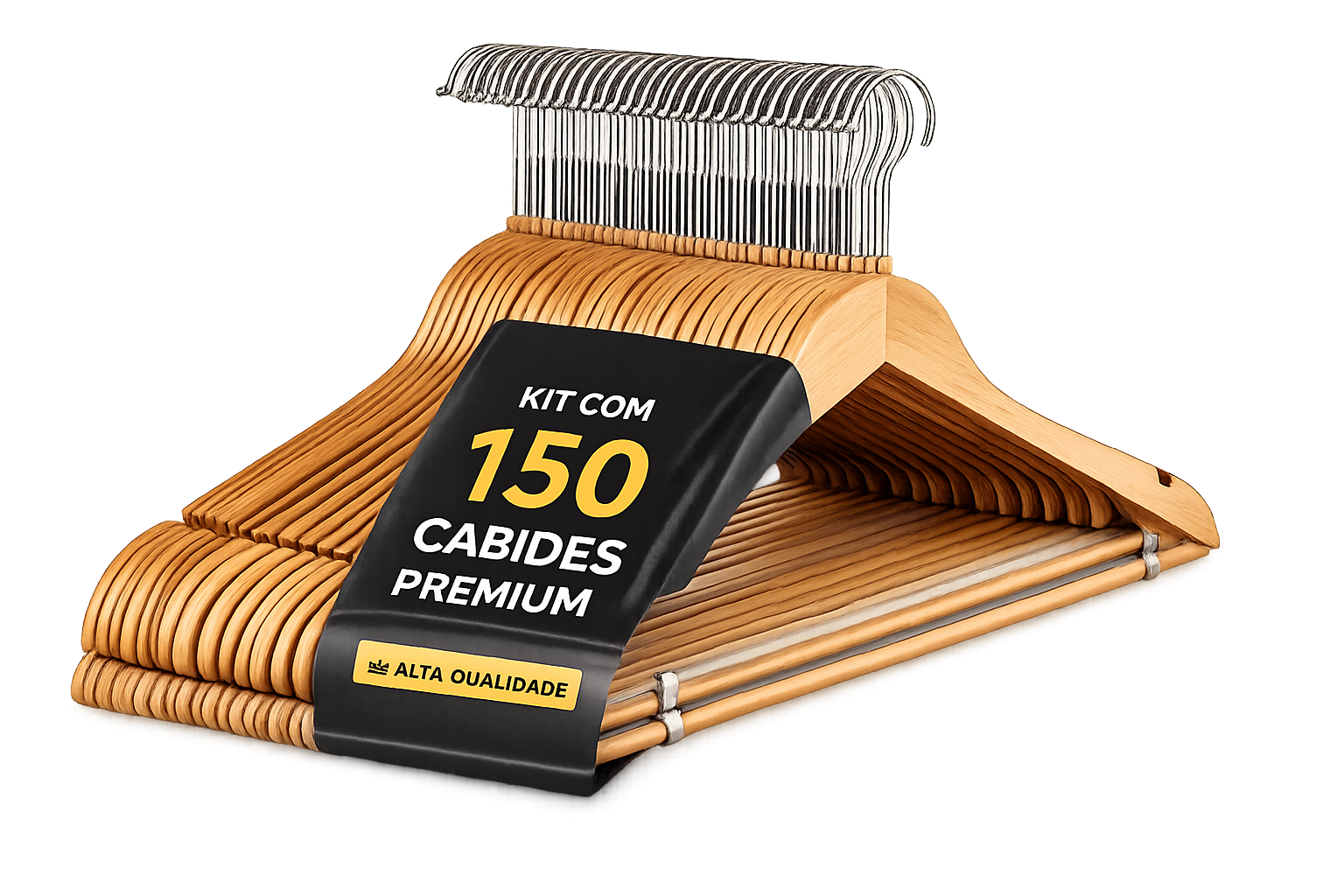 Kit 150 Cabides Premium de Madeira Maciça