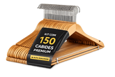 Kit 150 Cabides Premium de Madeira Maciça