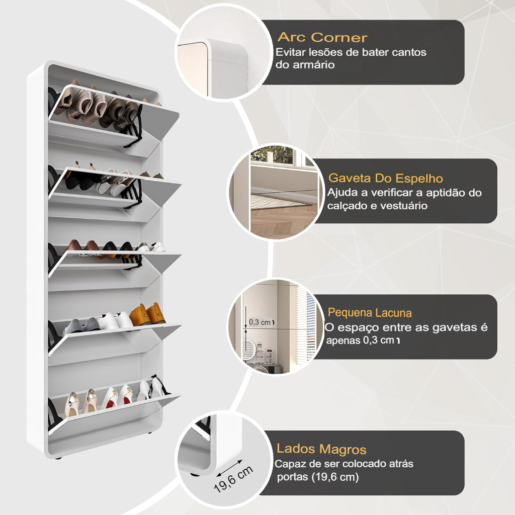 Closet Secreto Élysée™ Espelho Inteligente com Sapateira Oculta MDF