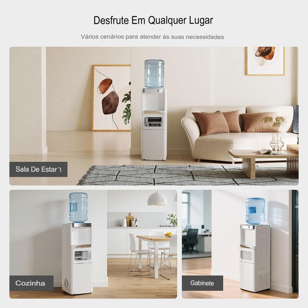 Dispenser com Máquina de Gelo AquaIce Pro™ 3 em 1 – Água Quente, Fria e Gelo Automático para Casa e Escritório