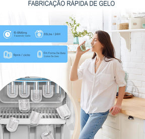 Dispenser com Máquina de Gelo AquaIce Pro™ 3 em 1 – Água Quente, Fria e Gelo Automático para Casa e Escritório