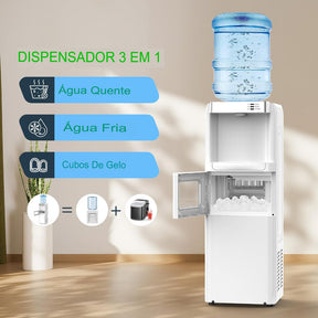 Dispenser com Máquina de Gelo AquaIce Pro™ 3 em 1 – Água Quente, Fria e Gelo Automático para Casa e Escritório