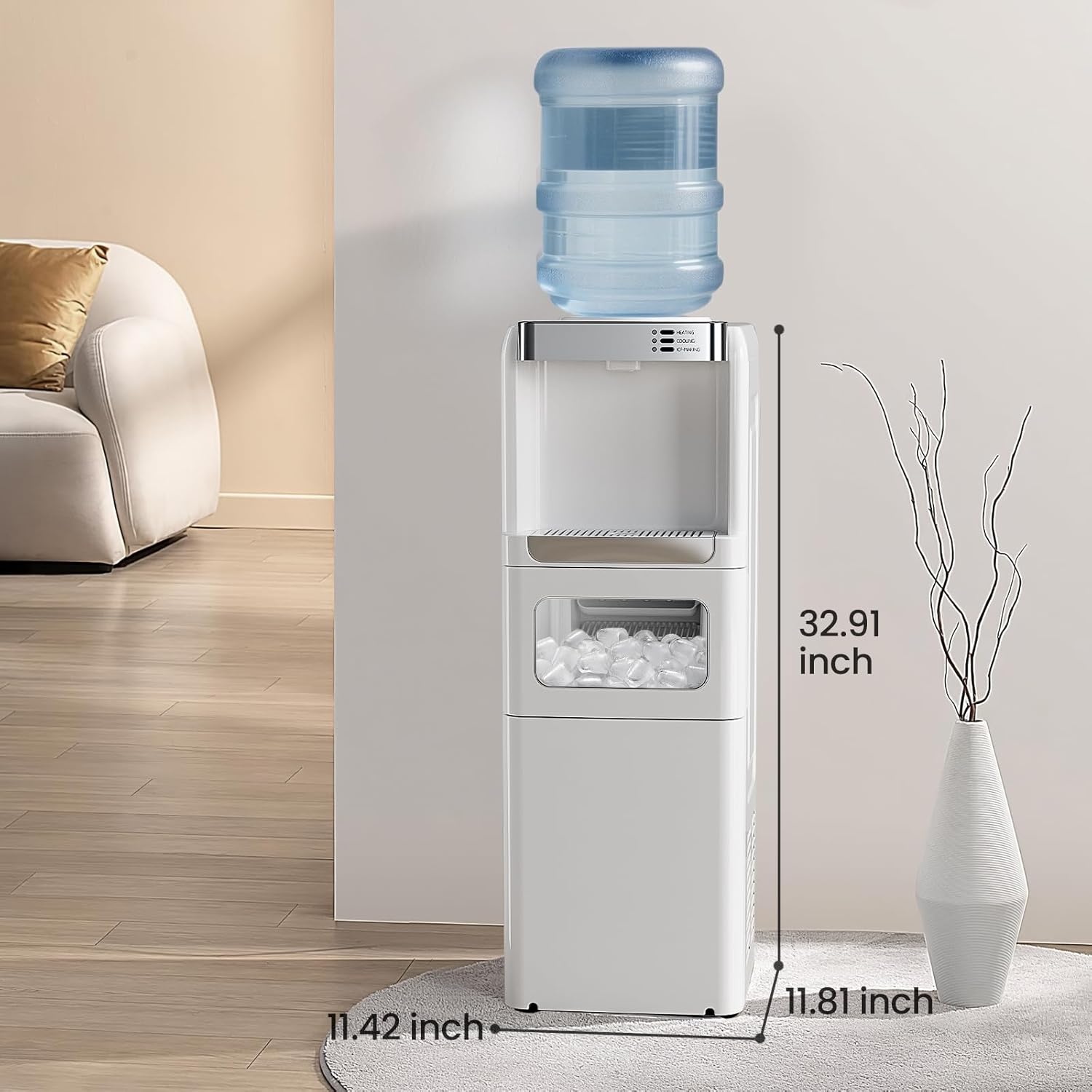 Dispenser com Máquina de Gelo AquaIce Pro™ 3 em 1 – Água Quente, Fria e Gelo Automático para Casa e Escritório
