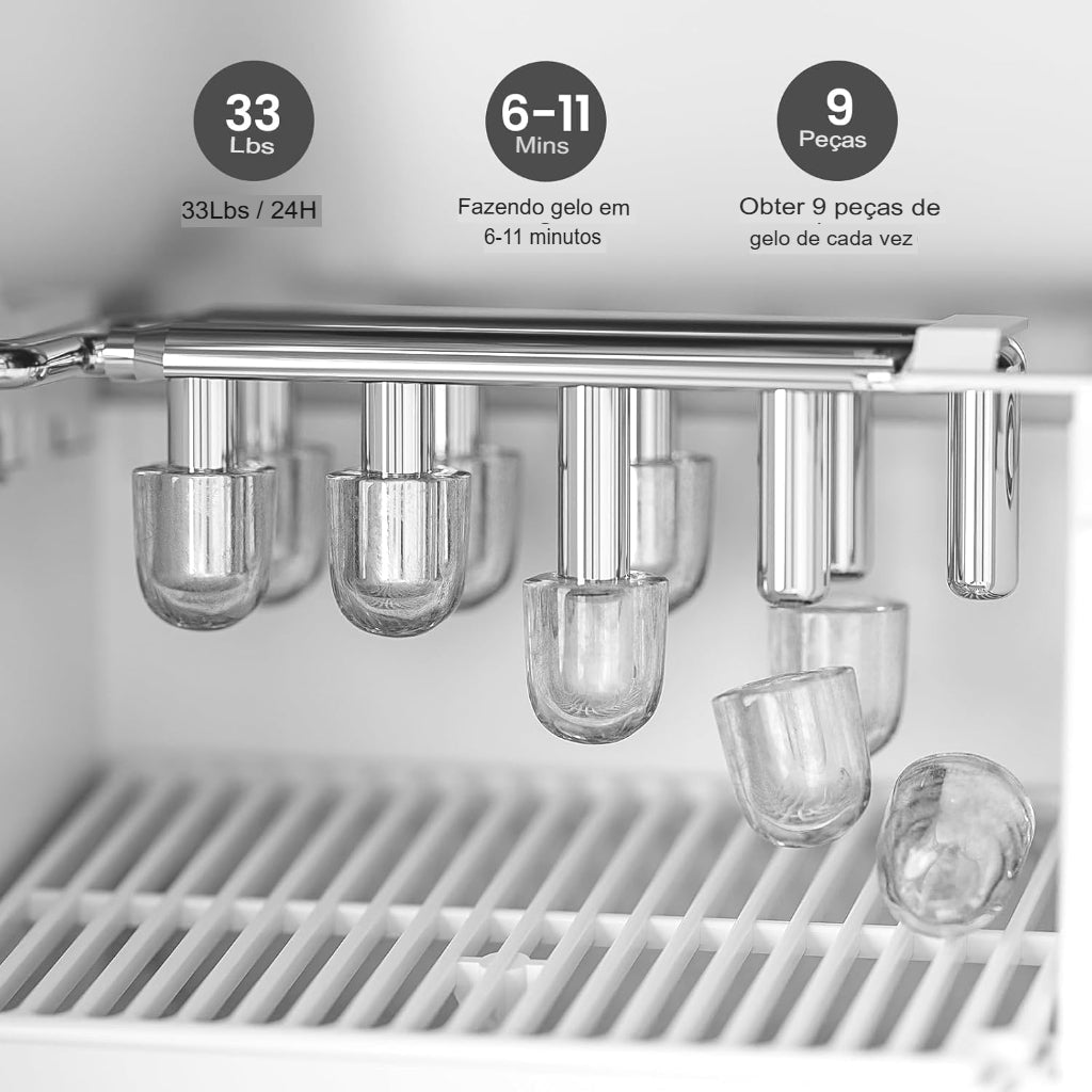 Dispenser com Máquina de Gelo AquaIce Pro™ 3 em 1 – Água Quente, Fria e Gelo Automático para Casa e Escritório