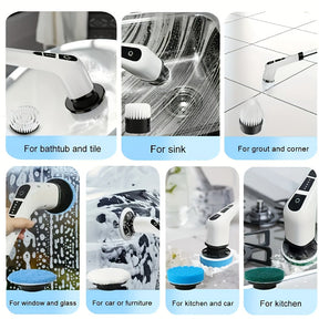 Limpador elétrico. Equipada com várias cabeças de escova intercambiáveis (macia/dura), cabo de alimentação retrátil e removível, alimentada por USB, adequada para limpeza de banheiros, pisos, azulejos, boxes de chuveiro, janelas, cozinhas, etc. Uma esco
