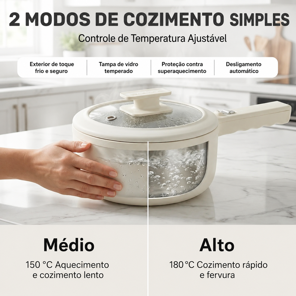 Panela Elétrica Multifuncional 2.5L Antiaderente ChefPot Pro para Cozinhar, Fritar e Cozinhar no Vapor