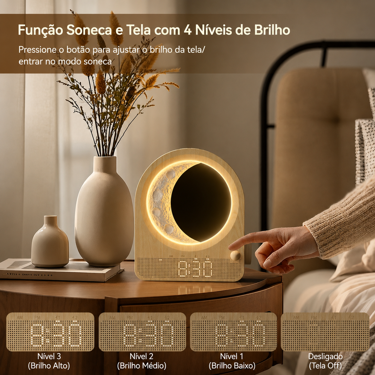 Lunari™ Glow | Despertador Lunar com Luz Ambiente LED e Simulador do Nascer do Sol