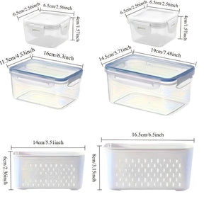 Conjunto de 10 Peças: 4 Recipientes + 4 Tampas + 2 Cestos de Drenagem. Recipientes para Armazenamento de Alimentos com Tampas de Encaixe e Cestos de Drenagem - À Prova de Vazamentos, Caixas de Armazenamento para Geladeira, Organizadores de Cozinha Reutili