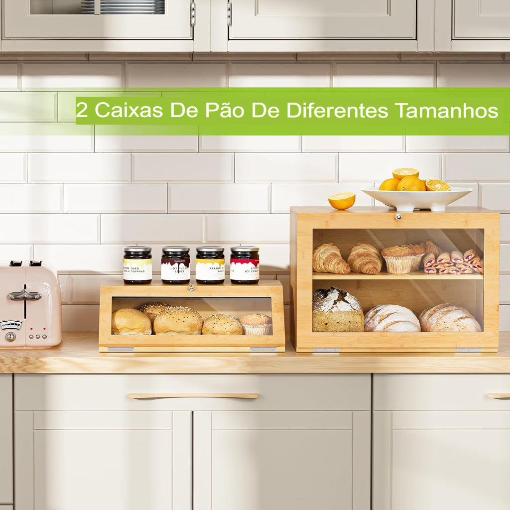 Caixa Organizadora de Pão Premium em Bambu 2 Andares | BreadBox Organiza™