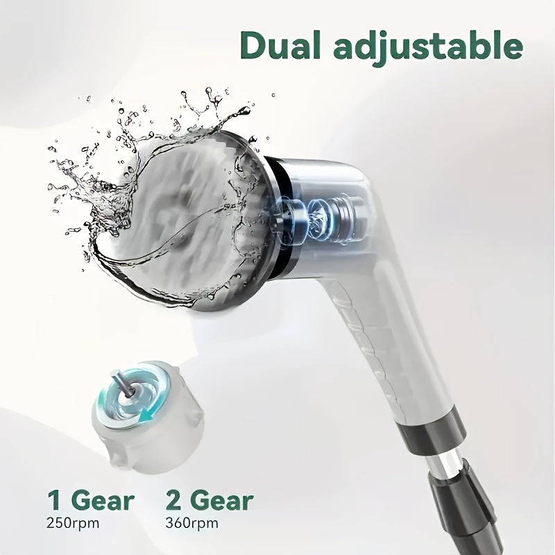 Limpador elétrico. Equipada com várias cabeças de escova intercambiáveis (macia/dura), cabo de alimentação retrátil e removível, alimentada por USB, adequada para limpeza de banheiros, pisos, azulejos, boxes de chuveiro, janelas, cozinhas, etc. Uma esco